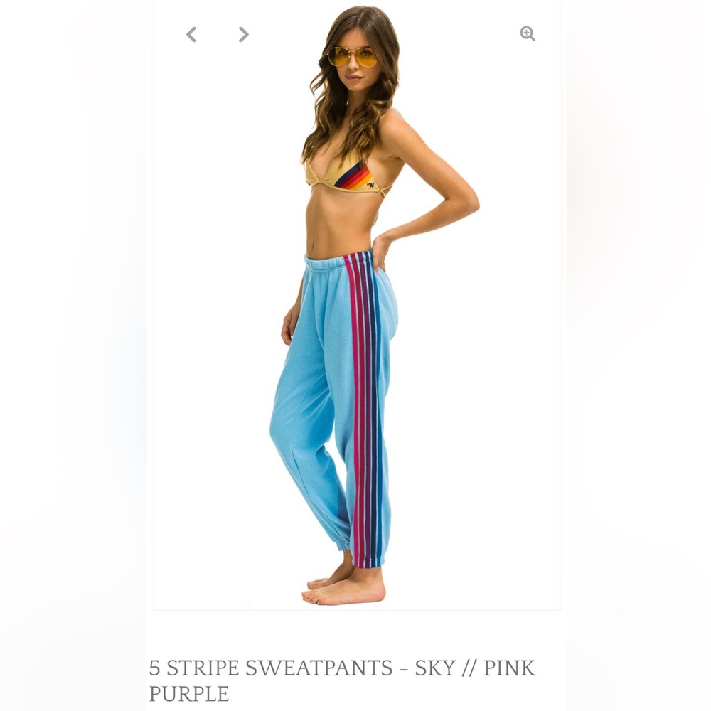 Aviator Nation 5 Stripe Sweatpants Sky Blue/ Pink Purple Extra Large EUC